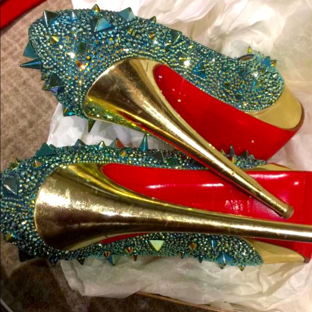 Christian Louboutin Very Mix 150mm Pot Pourri Aqua size 39. - Picture 3 of 12